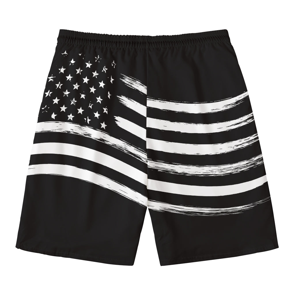 Black And White American Flag Print Men's Swim Trunks