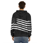 Black And White American Flag Print Men's Velvet Pullover Hoodie