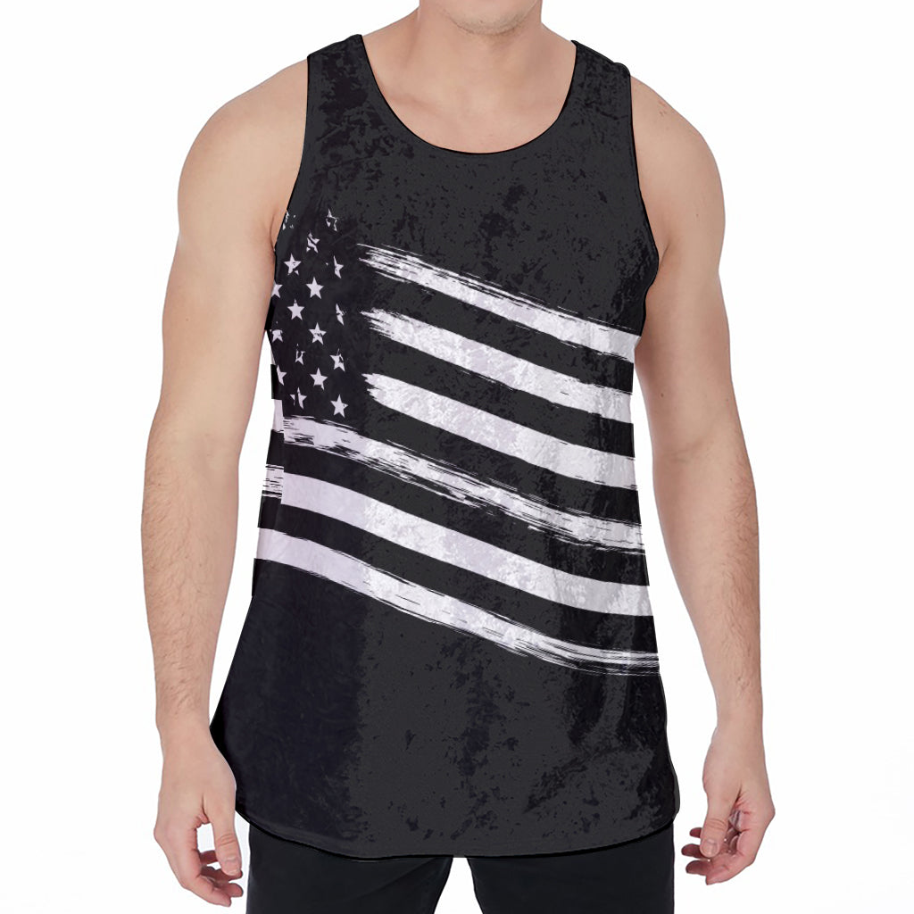 Black And White American Flag Print Men's Velvet Tank Top