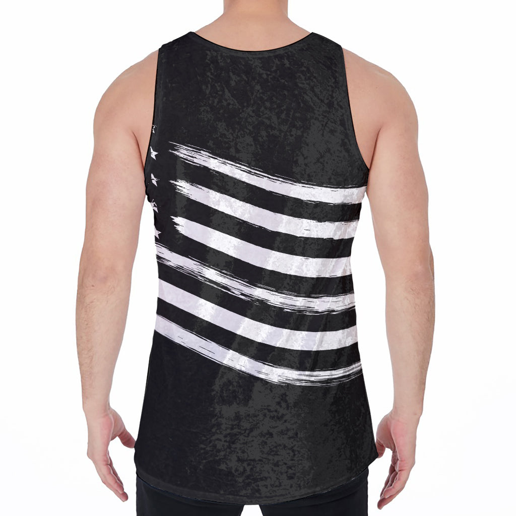 Black And White American Flag Print Men's Velvet Tank Top