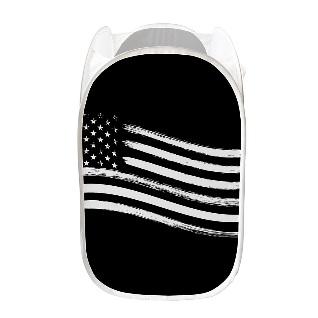 Black And White American Flag Print Mesh Laundry Hamper