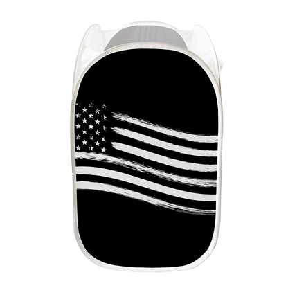 Black And White American Flag Print Mesh Laundry Hamper