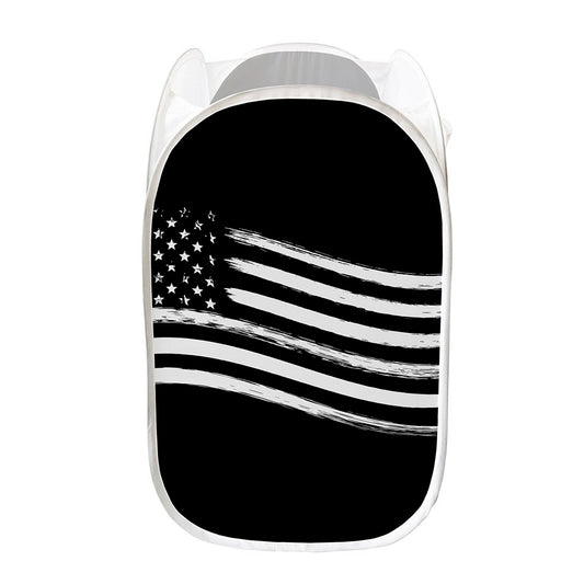 Black And White American Flag Print Mesh Laundry Hamper