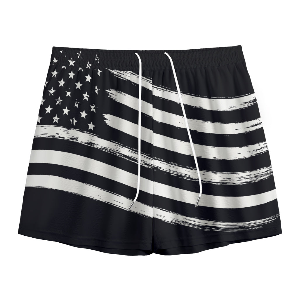 Black And White American Flag Print Mesh Shorts
