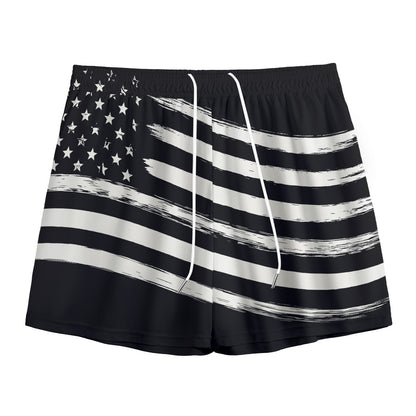 Black And White American Flag Print Mesh Shorts