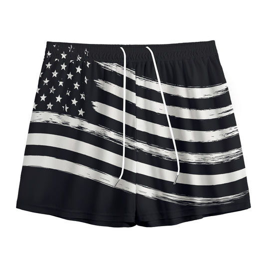 Black And White American Flag Print Mesh Shorts