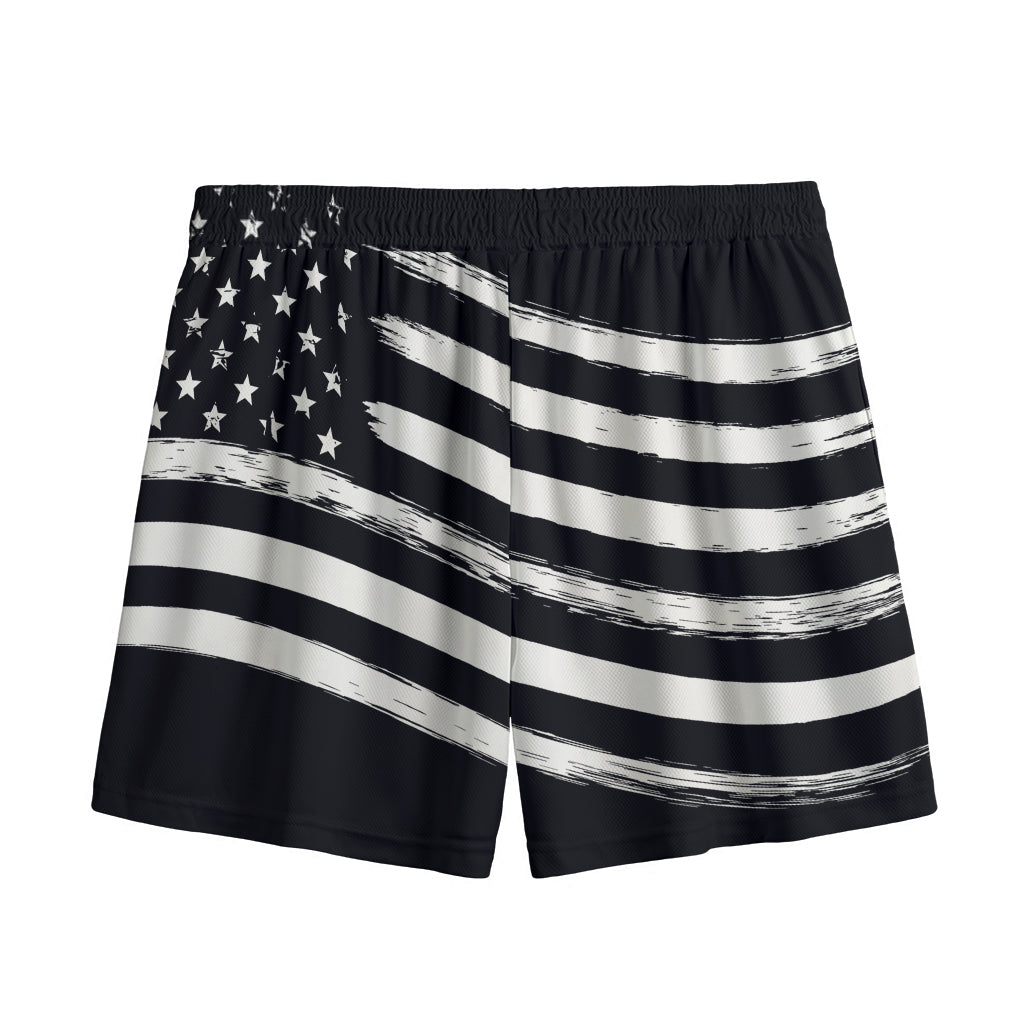 Black And White American Flag Print Mesh Shorts