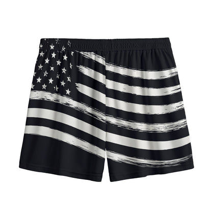 Black And White American Flag Print Mesh Shorts