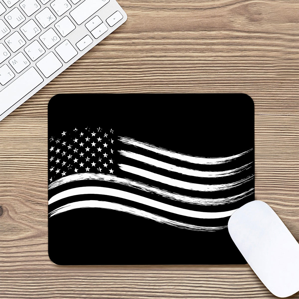 Black And White American Flag Print Mouse Pad