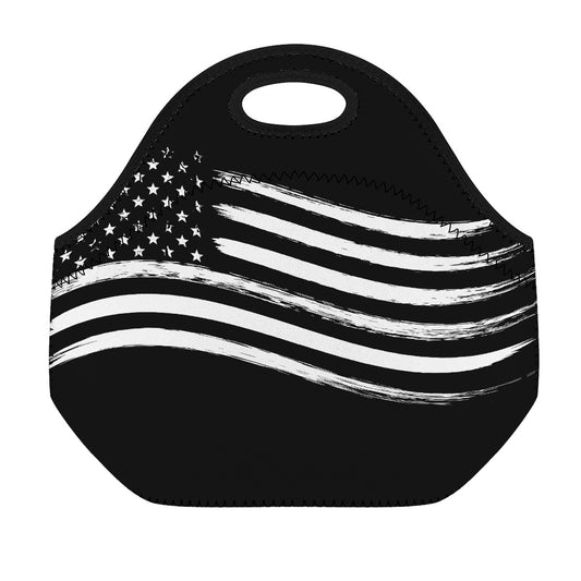 Black And White American Flag Print Neoprene Lunch Bag
