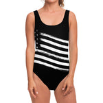 Black And White American Flag Print One Piece Swimsuit