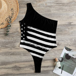 Black And White American Flag Print One Shoulder Bodysuit
