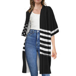 Black And White American Flag Print Open Front Beach Cover Up