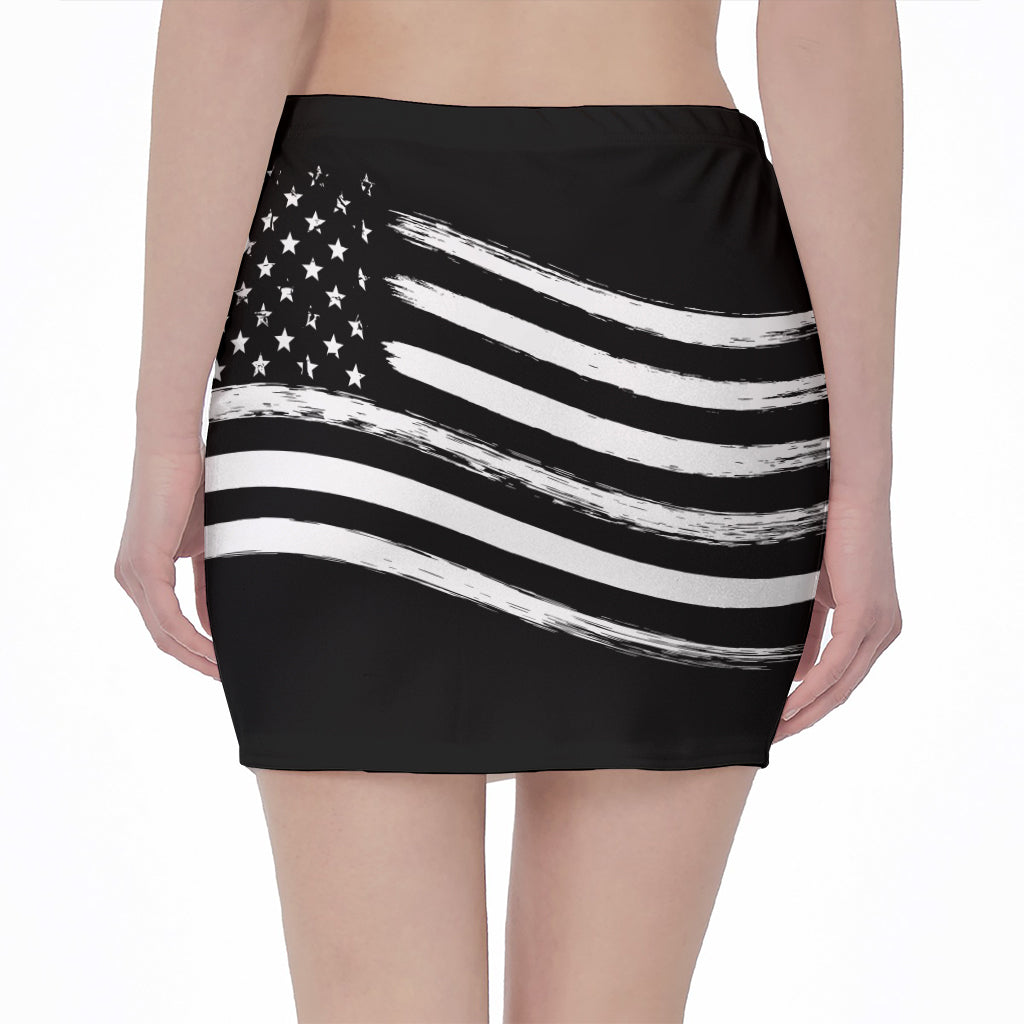 Black And White American Flag Print Pencil Mini Skirt