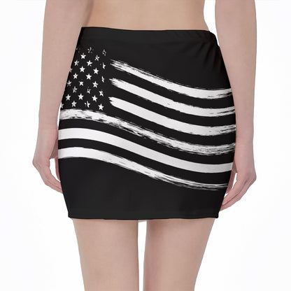 Black And White American Flag Print Pencil Mini Skirt