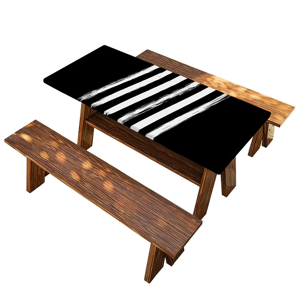 Black And White American Flag Print Picnic Table Cover