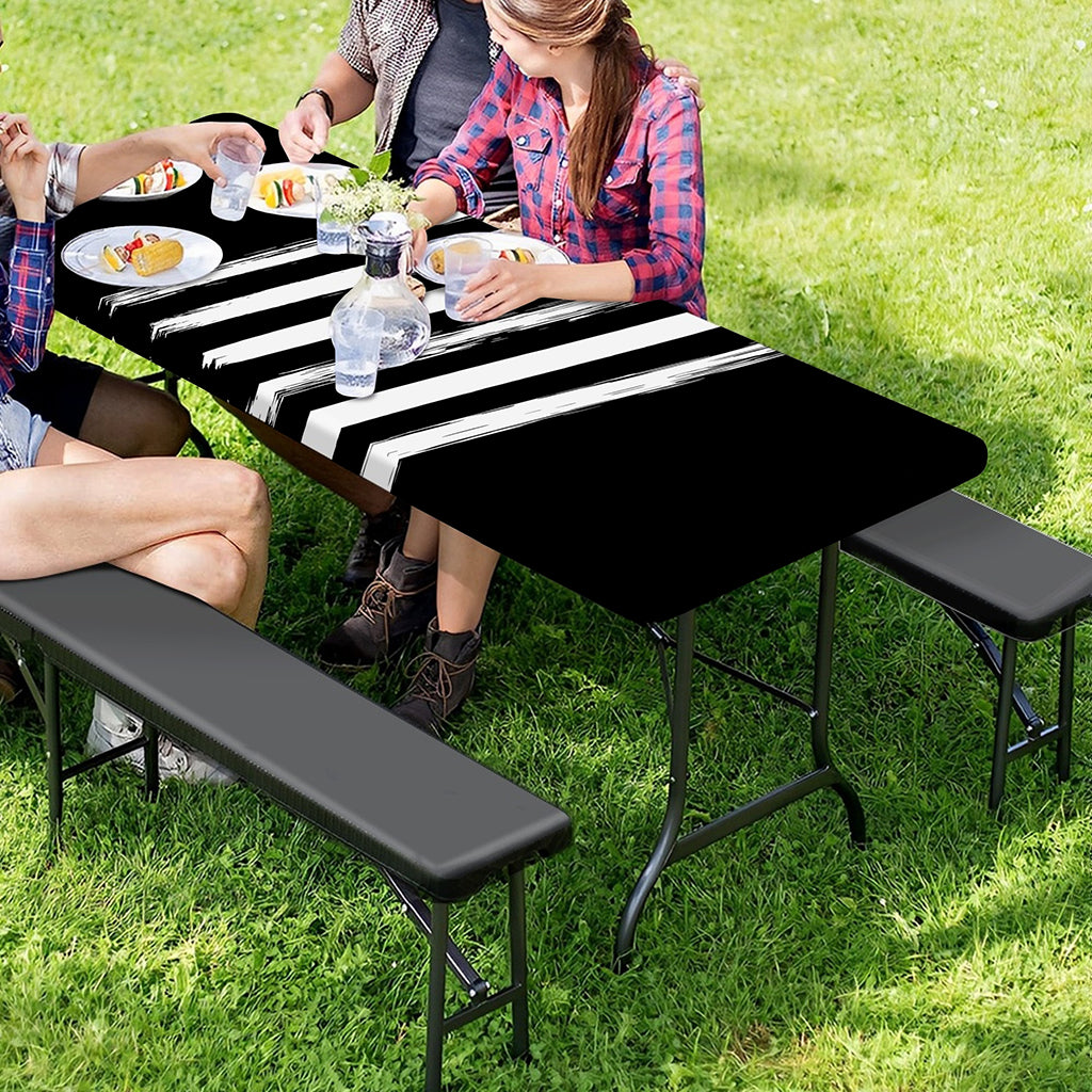 Black And White American Flag Print Picnic Table Cover