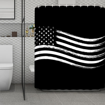 Black And White American Flag Print Polyester Shower Curtain