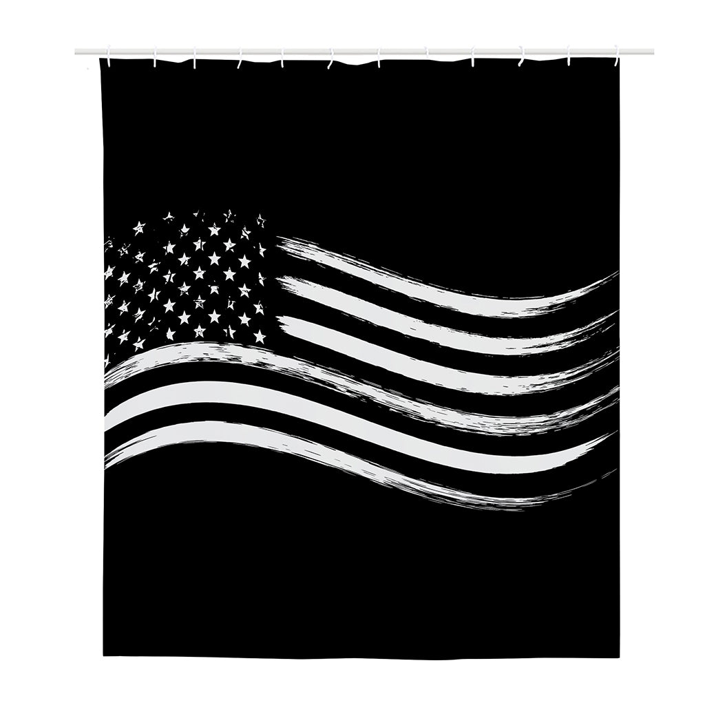 Black And White American Flag Print Polyester Shower Curtain