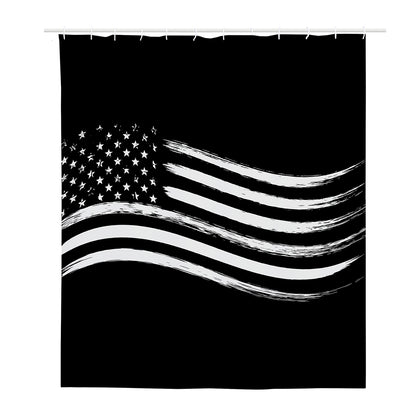 Black And White American Flag Print Polyester Shower Curtain