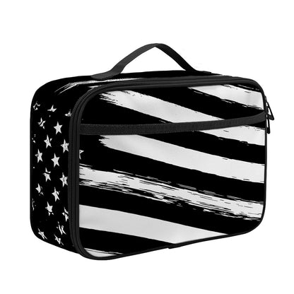 Black And White American Flag Print Portable Lunch Bag
