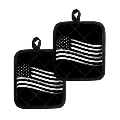 Black And White American Flag Print Pot Holders