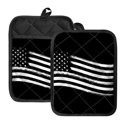 Black And White American Flag Print Pot Holders With Pocket