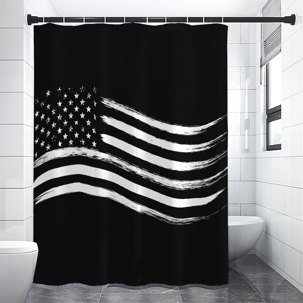 Black And White American Flag Print Premium Shower Curtain
