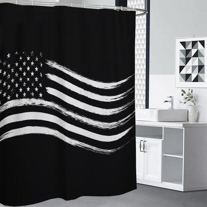 Black And White American Flag Print Premium Shower Curtain