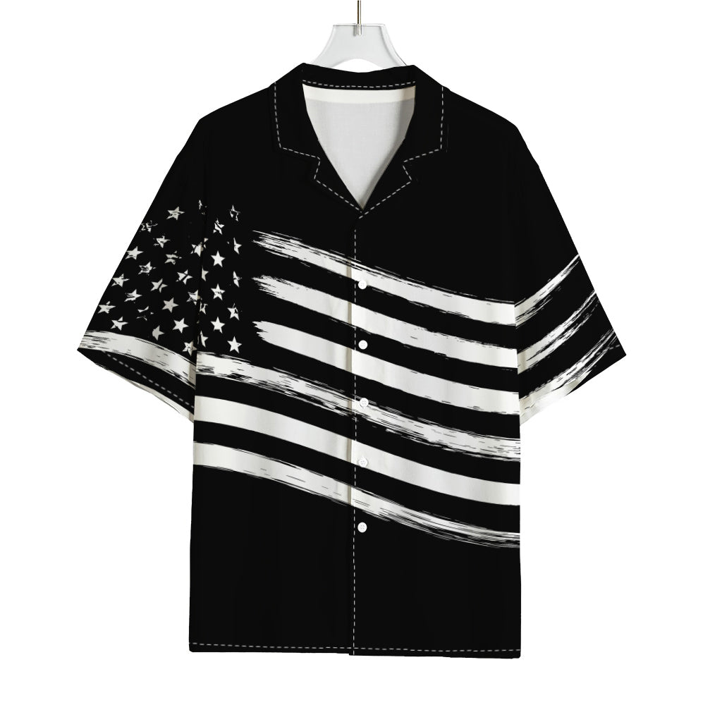 Black And White American Flag Print Rayon Hawaiian Shirt