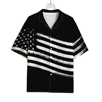 Black And White American Flag Print Rayon Hawaiian Shirt