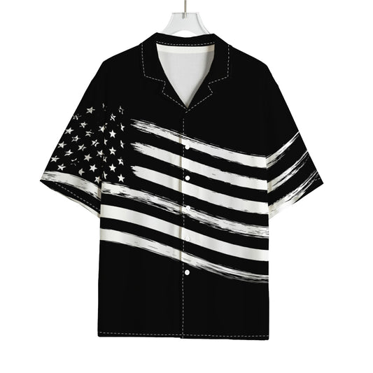 Black And White American Flag Print Rayon Hawaiian Shirt