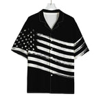Black And White American Flag Print Rayon Hawaiian Shirt
