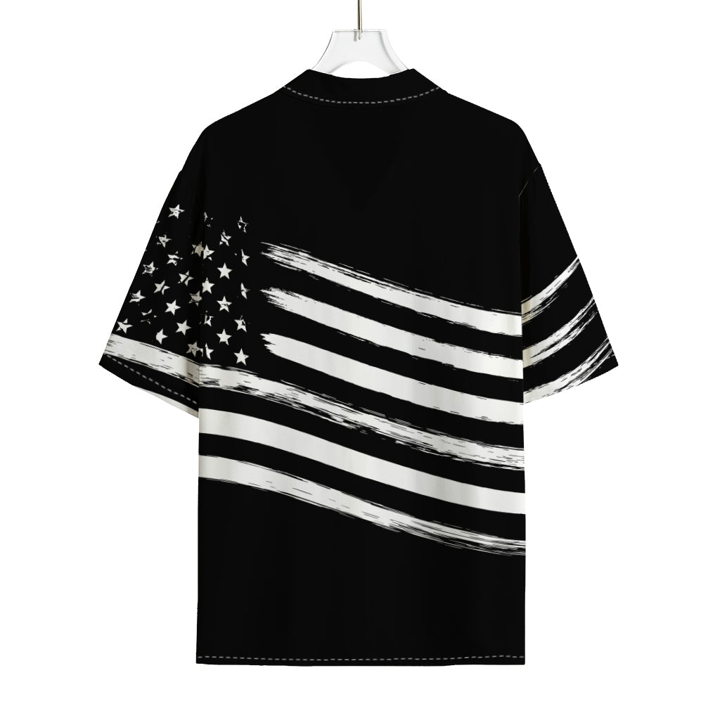 Black And White American Flag Print Rayon Hawaiian Shirt