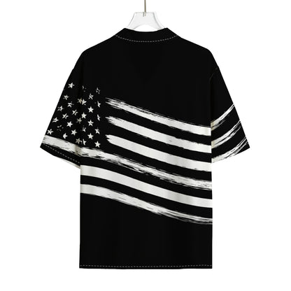 Black And White American Flag Print Rayon Hawaiian Shirt