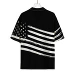 Black And White American Flag Print Rayon Hawaiian Shirt