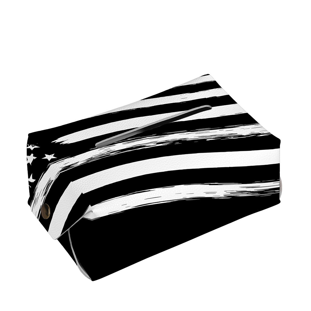 Black And White American Flag Print Rectangle Tissue Box Cover