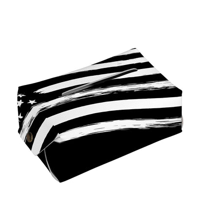 Black And White American Flag Print Rectangle Tissue Box Cover