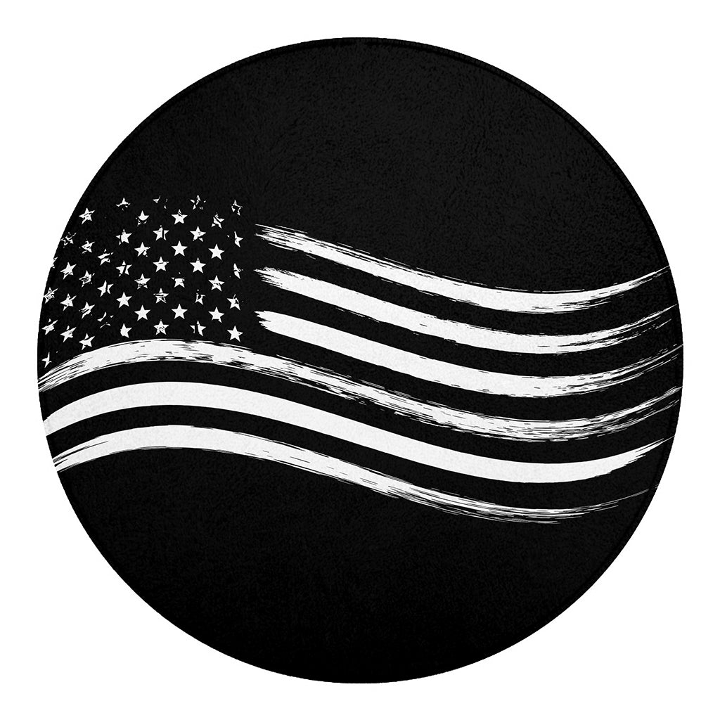 Black And White American Flag Print Round Blanket
