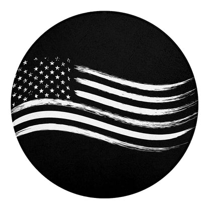 Black And White American Flag Print Round Blanket