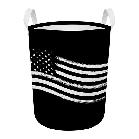 Black And White American Flag Print Round Laundry Basket