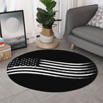 Black And White American Flag Print Round Rug