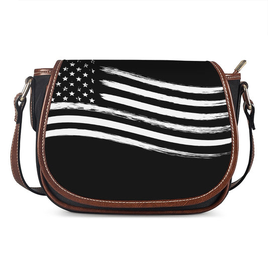 Black And White American Flag Print Saddle Bag