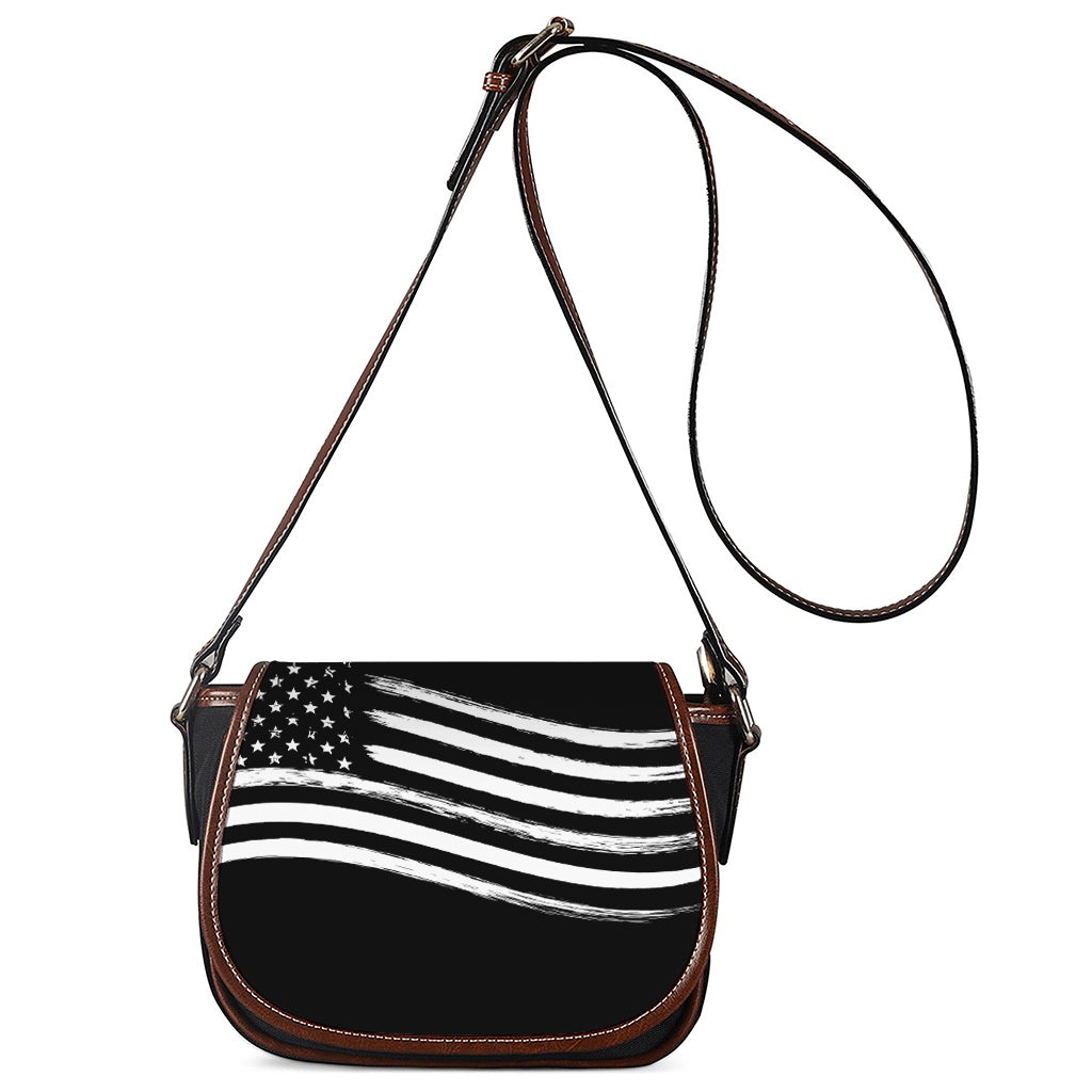 Black And White American Flag Print Saddle Bag