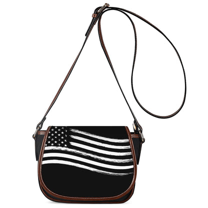 Black And White American Flag Print Saddle Bag