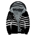Black And White American Flag Print Sherpa Lined Zip Up Hoodie