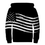 Black And White American Flag Print Sherpa Lined Zip Up Hoodie