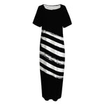 Black And White American Flag Print Short Sleeve Long Nightdress