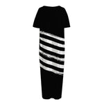Black And White American Flag Print Short Sleeve Long Nightdress