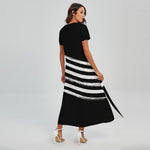 Black And White American Flag Print Short Sleeve Maxi Dress